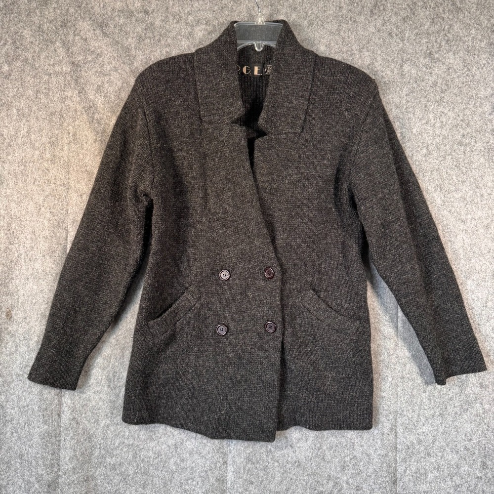 Vintage PGE Wool Cardigan Sweater‎ Jacket Grey Womens Medium Old Money Academia